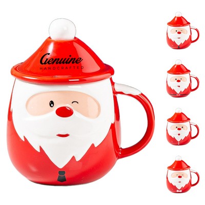 16 oz Festive Ceramic Mug Set with Spoon & Lid