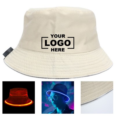 Rechargeable LED Neon Bucket Hat Outdoor Night Fishing Windproof Hat