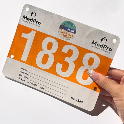Custom 9.5 x 7.1 inch Waterproof Paper Running Race Bib for Marathon with Safety Pins