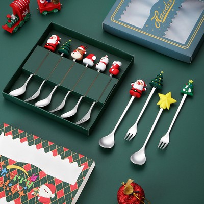 Stainless Steel Christmas Tableware Spoon/Fork Set 6 Pcs Stainless Steel Flatware