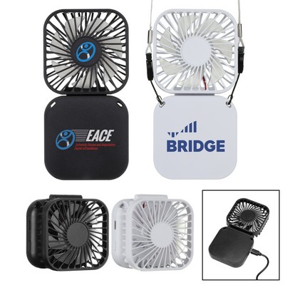 Handheld Rechargeable Folding Mini USB Fan w/Lanyard