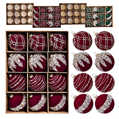 Luxury Velvet Rhinestone Christmas Ornament Ball Set