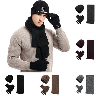 3PCS Winter Beanie Hat Scarf Touchscreen Gloves Set