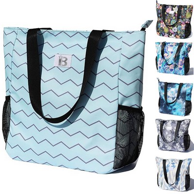 20L Waterproof Oxford Floral Tote Bag w/ Pockets for Travel