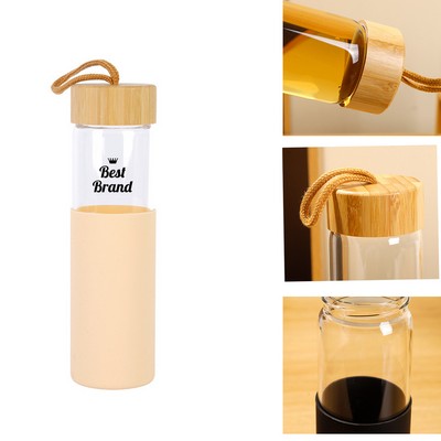 Glass Water Bottle with Bamboo Lid & Plastic Sleeve