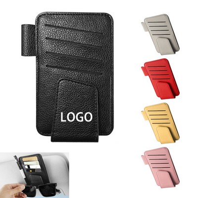 Car Visor Storage Slim PVC Leather Organizer With Strong Clip
