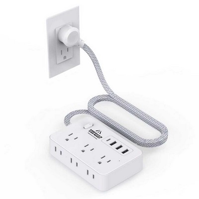 Flat Plug Extension Cord with Multiple Outlets, Surge Protector Power Strip with 6 AC Outlets 4 USB