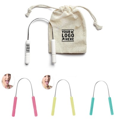 Adults Kids Stainless Steel Tongue Scraper Cleaner with Case Linen Travel Pouch