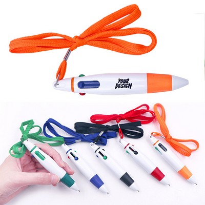 4-Color Ballpoint Comfort Grip Pen w/ Lanyard
