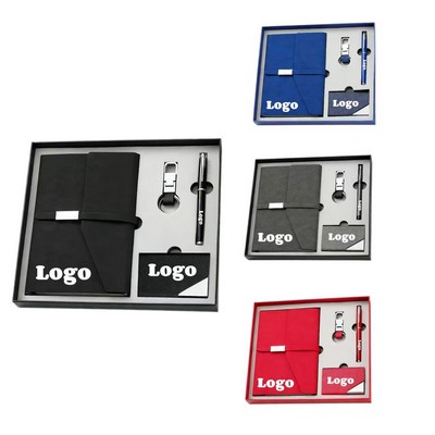 Business Gift Set 4PCS – Buckle Notebook, Card Holder, Keychain, Practical Office Gift Box