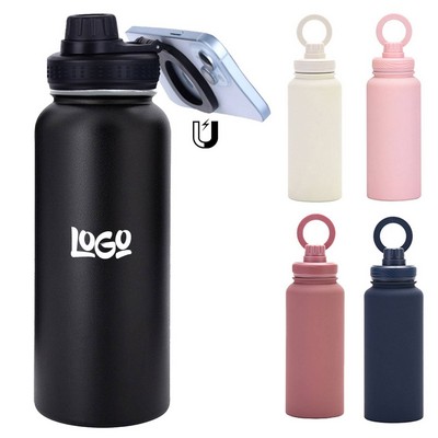 32oz Stainless Steel Sports Bottle w/ Magnetic Phone Stand
