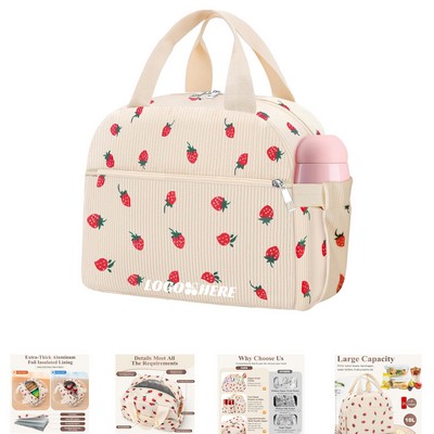 Cute Strawberry Corduroy Insulated Leak Proof Lunch Boxes
