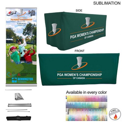 Outdoor Event Package 2, Deluxe pull up banner (DP652-5) + Premium 6' box fit tablecloth (SU808)