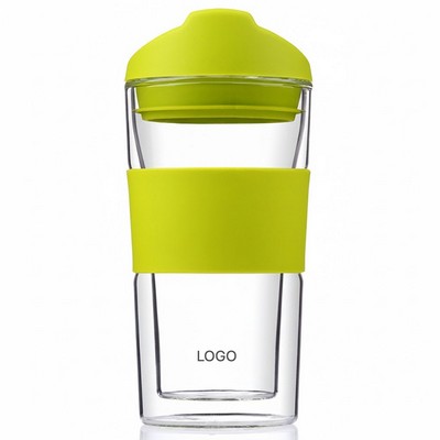 Customizable Double-Walled Glass Mug Creative Insulated Coffee & Juice Cup with Lid