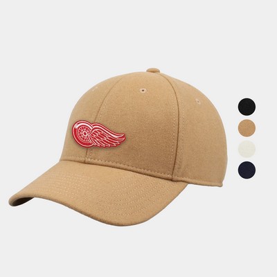 100% Melton Wool Cap with Leather Snap & Tuck