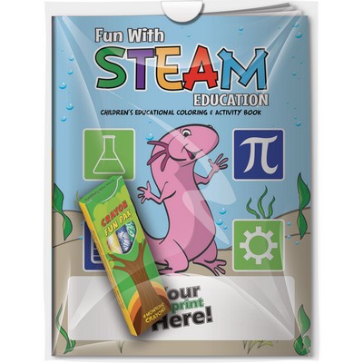 Combo Pack - "Fun with STEAM Education" Coloring Book & 4-Pack of Crayon in a Poly Bag