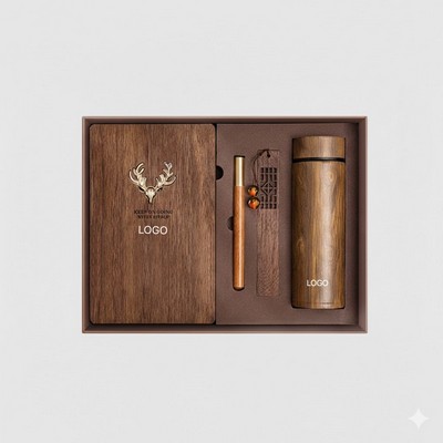 Wooden Cover Notebook Gift Set Premium A5 Business Journal with Executive Pen High-Aesthetic