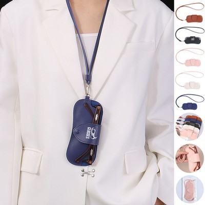 Portable Leather Sunglass Holder Storage Cases with Lanyard