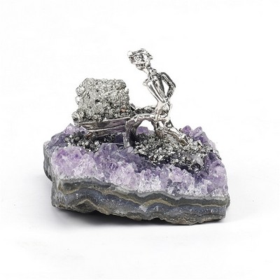 Natural Amethyst Cluster "Little Miner" Figurine Creative Raw Stone Mineral Specimen Whimsical