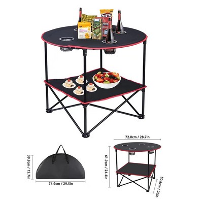 28.7" Folding Camping Table with 4 Cup Holders – Portable Outdoor Double Layer Table