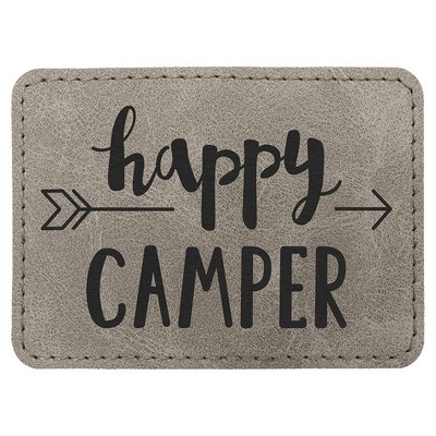 Rectangle Premier Engraved Patch with Adhesive, Gray Faux Leather, 3 1/2" x 2 1/2"