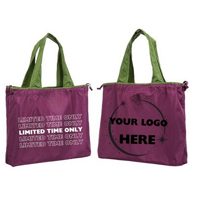 Foldable Reusable Grocery Tote Bag - Large Polyester Shopping Bag w/ Custom Logo