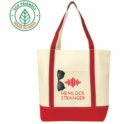 Eco Friendly Canvas Beach Tote w/Red Trim