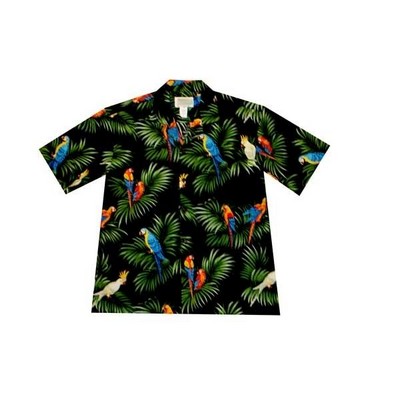 Black Hawaiian Cotton Poplin Shirt w/ Button Front & Short Sleeves