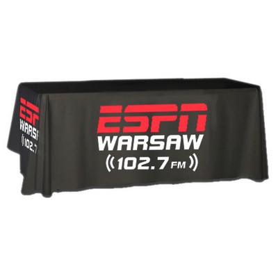 Sublimated PREMIUM Table Cloth for 6' Table, Drape Style, 3 sided, Open Back, Rounded corners