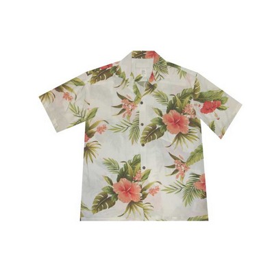 White Hawaiian Tropical Print 100% Rayon Silky Feel Bahama Shirt