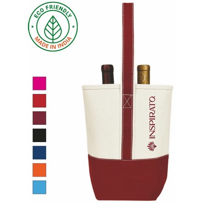 Premium Eco Friendly Canvas Two Bottle Wine Tote w/Maroon Trim