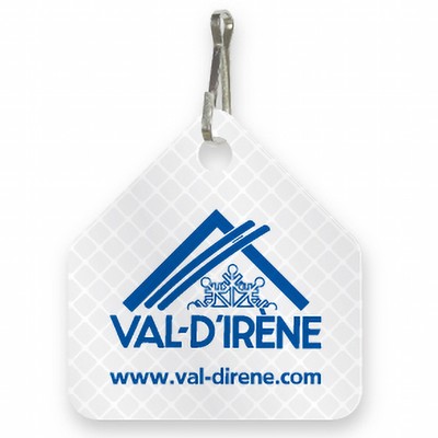 Ultra Reflective White Bag Tag House shape 2" x 2.125", Screen-printed