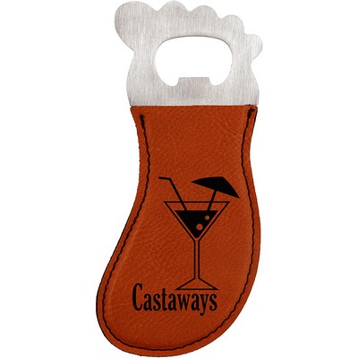 Rawhide Leatherette Foot-Shaped Bottle Opener with Magnet, Laserable (ON CLEARANCE)