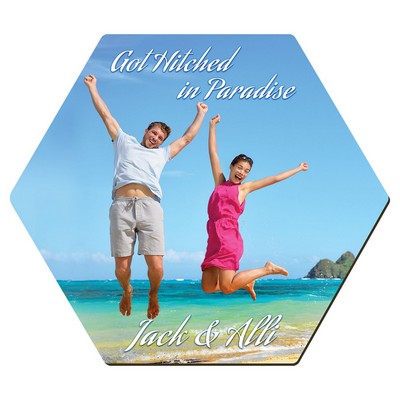 4"x3 1/2" Gloss White Unisub Sublimatable Hardboard Hexagon Coaster w/Cork Back