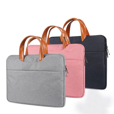 15.6'' Waterproof Oxford Computer Sleeve Laptop Bags with Leather Tote Handle