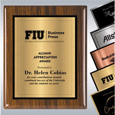 Walnut Piano Finish Wood Plaque w/Choice of Double Engraved Plate (10.5" x 13")