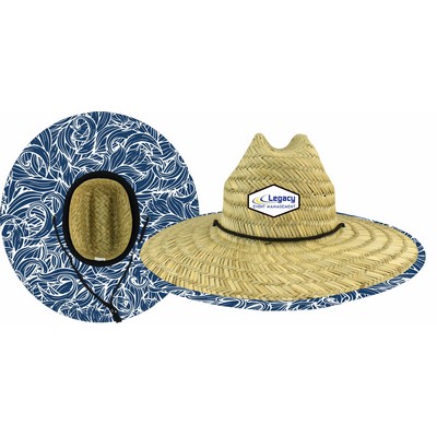 Domestic Straw Blue Pattern Hat w/Custom Patch