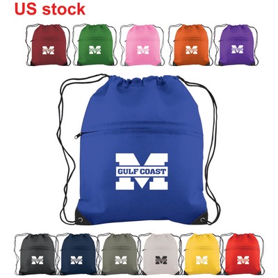 Drawstring Cinch Backpack Bag w/Zippered Pocket