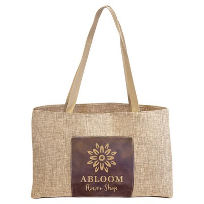 19" x 12" Burlap Bag with 5" Rustic/Gold Leatherette Gusset