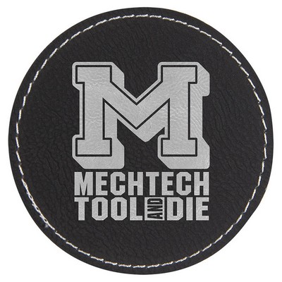3" Diameter Round Patches, Black/Silver Laserable Leatherette
