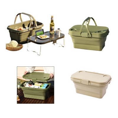 Outdoor Portable Collapsible Picnic Basket w/Mini Tray Table