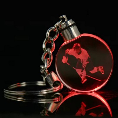 Round Shaped LED Light Crystal Keychain