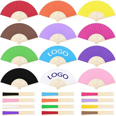 8" Custom Bamboo Paper Party Favors Handheld Folding Fans MOQ100PCS