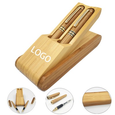 Creative Bamboo Gel Ink Rollerball Pen And Fountain Pen Set