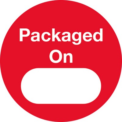 Stock Sticker Circle preprinted with "Packaged On" (1 1/2" diameter)