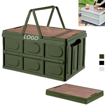 Extra Large Collapsible Storage Bin With Wood Lids
