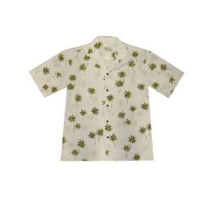 White Hawaiian Cotton Poplin Shirt w/ Button Front & Short Sleeves