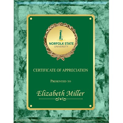 8" x 10" GREEN MARBLE finish with logo in wreath decoration