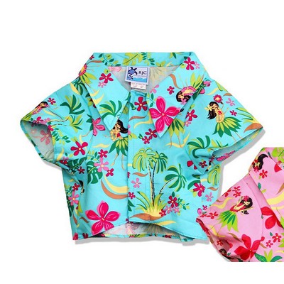 Dog Hawaiian Tropical Print Teal Cotton Shirt