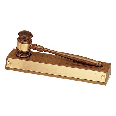 Walnut Gavel Base w/Gavel/Gold Gavel Band and Gold Plate